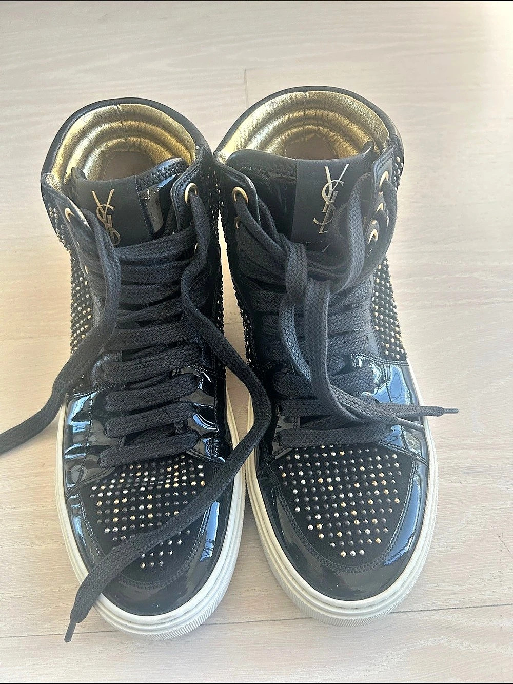 Saint Laurent Studded High-Top Sneakers in Black & Gold